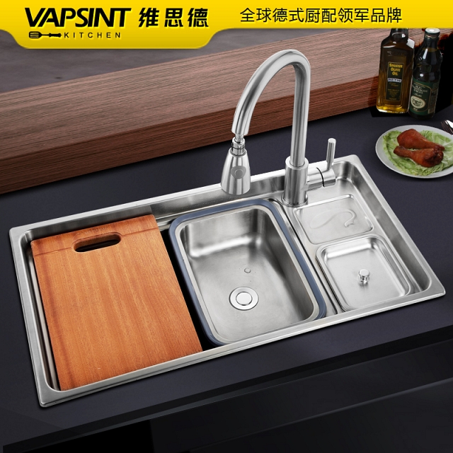 Chậu rửa bát 1 hố cỡ lớn INOX SUS 304 kèm thùng rác VNM-VSN7843