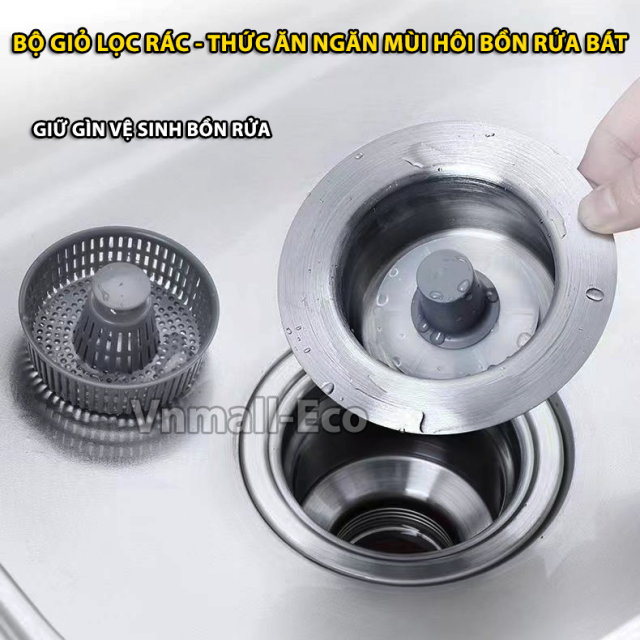 Bộ lọc rác ngăn mùi hôi chống trào ngược kiểu nhấn xả bồn rửa bát