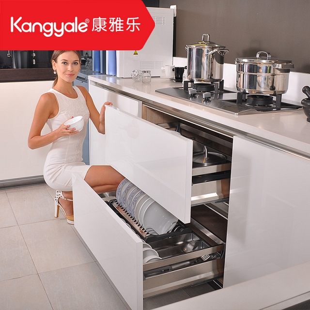 Giá xoong nồi, bát đĩa Inox 2 tầng kèm thanh ray giảm chấn VNM-E081060
