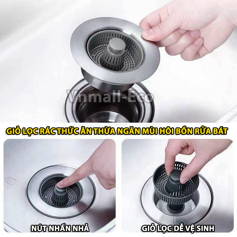 Bộ lọc rác ngăn mùi hôi chống trào ngược kiểu nhấn xả bồn rửa bát