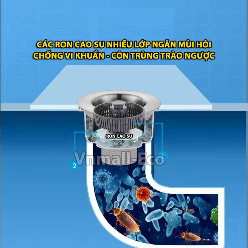Bộ lọc rác ngăn mùi hôi chống trào ngược kiểu nhấn xả bồn rửa bát