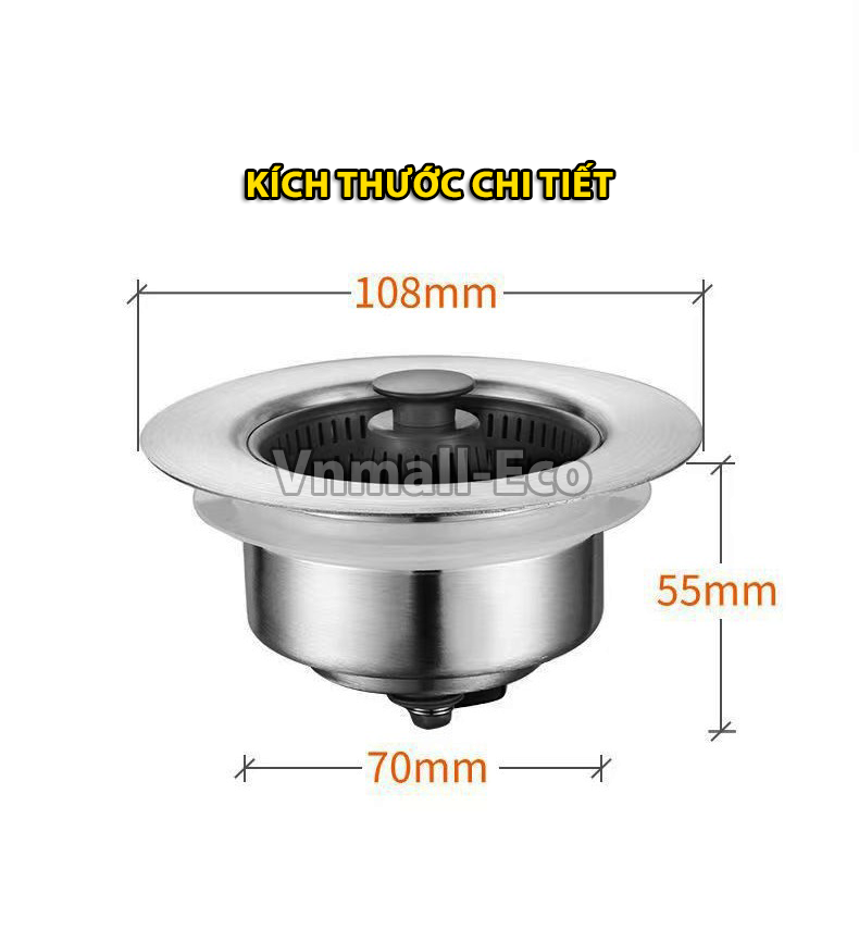 Bộ lọc rác ngăn mùi hôi chống trào ngược kiểu nhấn xả bồn rửa bát